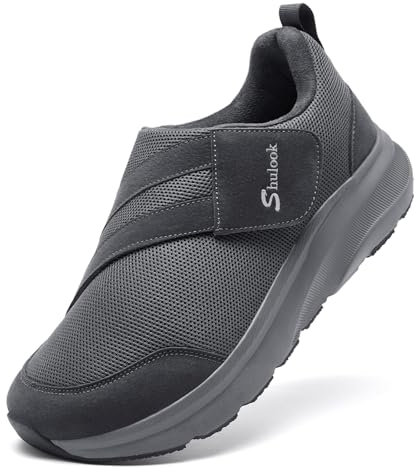 SHULOOK Diabetiker Schuhe Herren Extra WeitSchuhe für Geschwollene Füße Senior Schuhe mit Klettverschluss 2E (Grau 44.5 EU)