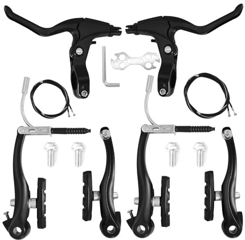 KAHOUI Bike Brakes Set, V Brake Front Rear, Full Aluminum Bicycle Brakes with Brake Cable Brake Lever Brake Pads, Brakes Bicycle Black Universal, for Mountain Bike City Bike Folding Bikes