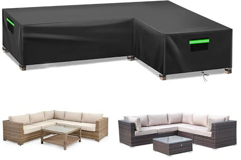 Neuradical Housse de protection pour salon de jardin en forme de L, housse de protection pour salon de jardin en rotin imperméable pour canapé d'angle (Noire, 215x215x87x80/66cm)