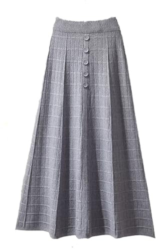 SUIUOI dam vinter midi långa kjolar, ullkjol vinterkjol midi ullkjol jerseykjol vintage damkjol vinter veckad kjol A-linje elegant dam kjol midikjolar maxikjol, 3 # grå, one size