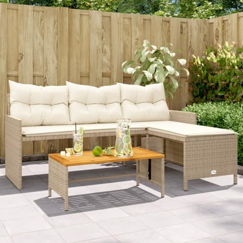 LXYZWRW Furniture select-Gartensofa mit Tisch und Kissen L-Form beige Poly Rattan