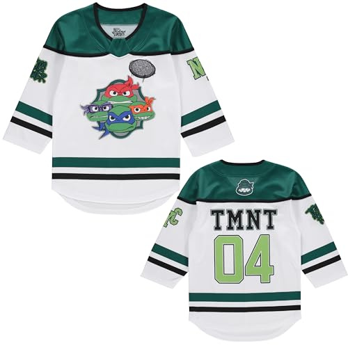 Teenage Mutant Ninja Turtles TMNT Camiseta de Hockey de Manga Larga para Niños, Blanco/Verde, 8, Blanco/Verde, 8