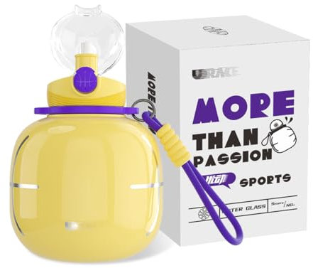 UDYOUTH Stainless Steel Sports Water Bottle with Silicone Straw and Shoulder Strap BPA-Free Tritan Water Jug Double Wall for Outdoor Gym Sports 800ML/27.05 oz, Yellow