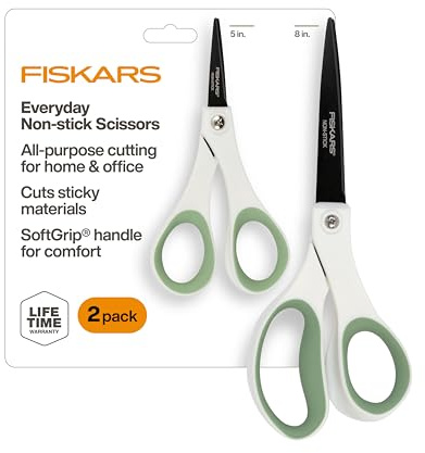 Fiskars Everyday Fashion Scissors, Non-Stick Stainless Steal Blades, Forest Fern, 2-Pack, 8 Inches and 5 Inches