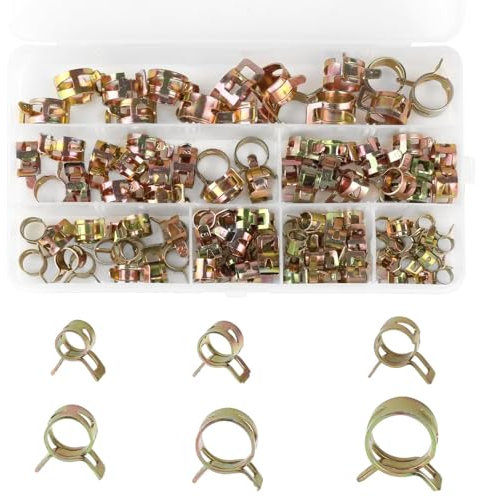 Schlauch Federklemmen,102 Stück Schlauchschellen, 6 Größen Kraftstoffleitung Schlauchschellen, Schlauch Federklemmen, Kraftstoffleitung Schellen, für Wasserrohr Luftschlauch