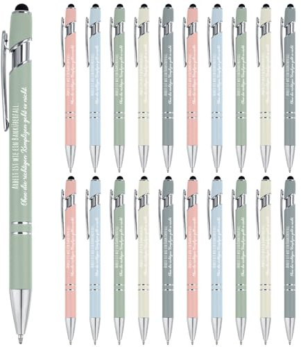 Clabby 20 Stück Abschied Geschenk Kollegen Kugelschreiber, Macaron Farbe | Arbeit Ist Wie Ein Banküberfall, mit Touchpen Druckkugelschreiber, für Ruhestand, Mitarbeiter, Weihnachten
