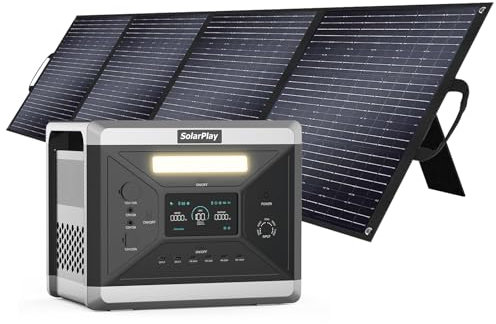 SOLARPLAY Station Electrique Portable 2400w, 2160wh Générateur Solaire avec LiFePO4 Batterie, 12 Ports Sortie, Power Station pour Camping-Cars, Voyages, Domestique,Emergency.(2400W+200W)
