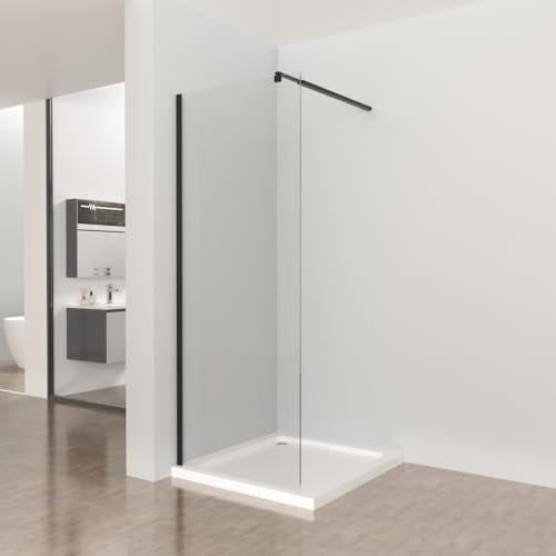 Plumbsys Paroi de douche à l'italienne 70x190cm, barre de stabilisation réglable, verre trempé 8mm facile à nettoyer, profilé noir mat