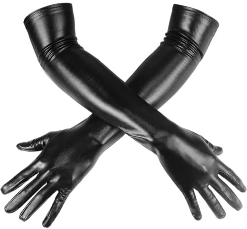 CATOR Lange, glänzende, nasse Lederhandschuhe für Damen, Catwoman-Damen-Accessoires, ellenbogenlange Abendhandschuhe im Stil der 1920er Jahre, glänzende Handschuhe, lange Opernhandschuhe