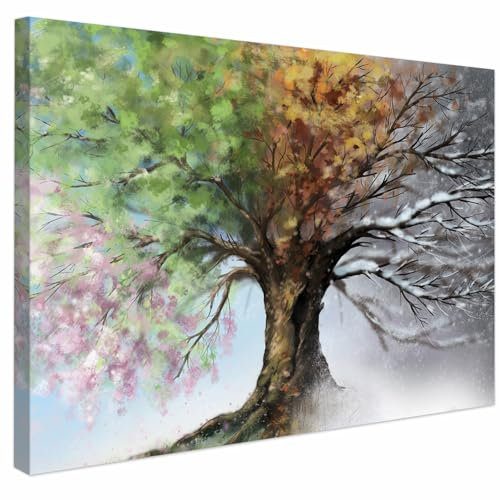 AREDE Tableau Décoration Murale sur Toile | Saisons des arbres | Art Déco Salon Chambre | Tableau Moderne 60 x 40 cm | Prêt à être accroché