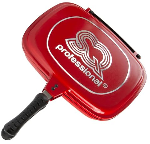 Bargain Shack 32cm Aluminium Detachable Double Sided Griddle Pans Non-Stick Skillet Stove Pan for Gas Hob Indoor Cooking PFOA Free (Red, 32cm Grill Pan)