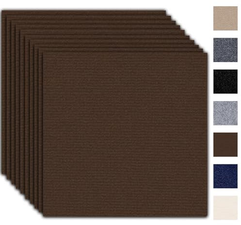 Piastrelle autoadesive per tappeti, 50 x 50 cm, set da 10 pezzi, 2,5 m², per moquette, piastrelle con copertura posteriore, resistente tappeto per casa, ufficio, commerciale, marrone scuro