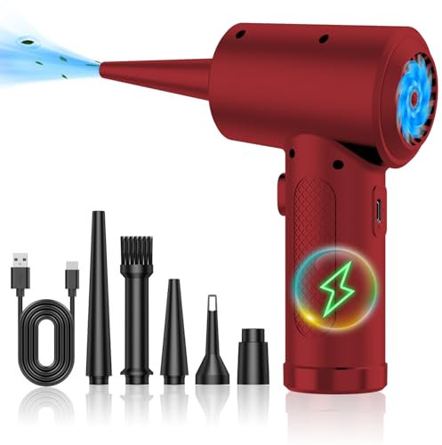 Compressed Air Duster-200000RPM Super Power Cordless Electric Air Blower Duster, USB Rechargeable Durable 3-Gear Adjustable Dust Blower Cleaner for PC, Keyboard, Outdoor, House and Car (Red)