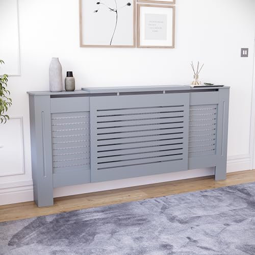 Vida Designs Milton Cache-radiateur réglable Gris foncé | Armoire chauffante Moderne à Lattes Facile à Installer soi-même, idéal pour Le Salon, Le Couloir ou la Salle de Bain