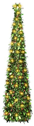 BigKing Árbol de Navidad artificial de 150 cm con soporte y cadena de luces, plegable, decoración de lentejuelas, perfecto para fiestas, salón u oficina (frutos rojos con hojas de Harry)