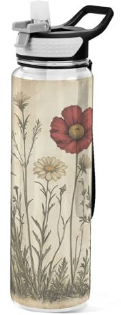 Borraccia sportiva vintage – Borraccia a tenuta stagna con cannuccia e coperchi – per viaggi, palestra, fitness, ciclismo, scuola, ufficio