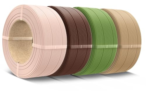 SUNLU PLA Filament Nachfüllung 1,75mm, PLA 3D-Drucker Filament Geeignet für Bambu und SUNLU 3rd Wiederverwendbare Spule, Maßgenauigkeit +/-0,02mm, 0,5kg pro Spule, 4 Pcs, Haut+Kaffeebraun+Olive+Eiche