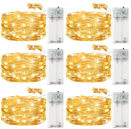 ALEGRE 6 Stk Led Lichterkette Batterie mit Timer,2M 20 LED Micro Kupferdraht LED Lichterkette mit Timer,Warmweiß Lichterketten Innen Batteriebetrieben für Weihnachten,Halloween,Silvester,Hochzeit Deko