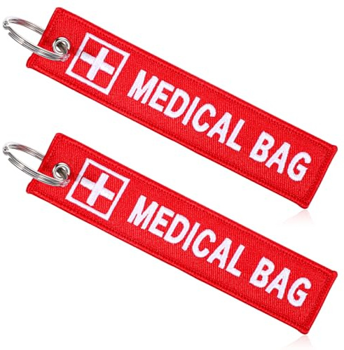 Tweruna 2 Pcs Medical Alert Tag for Bag, Medical Equipment Luggage Tag, Double-Sided ID Tags Keychains, Red Key Tags for Backpack Luggage, Purse