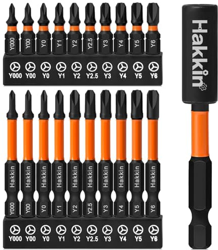 Hakkin Tri Wing Screwdriver Bit Set S2 Steel Y Shape Screwdriver Bits Set | Y000, Y00, Y0, Y1, Y2, Y2.5, Y3, Y4, Y5, Y6 60mm, 25mm with 1 pcs 75mm Bit Extension Holder