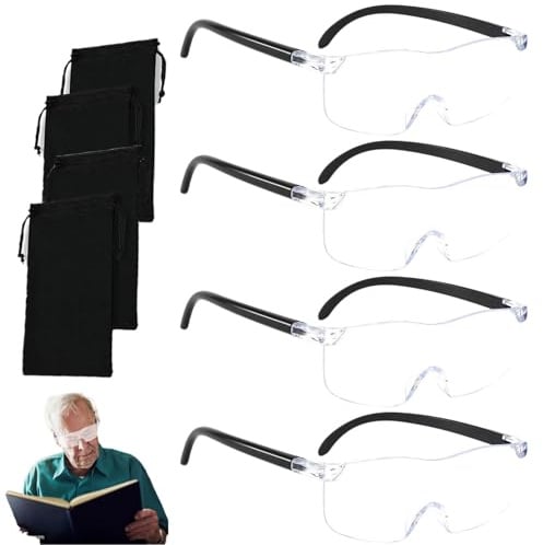 4 Stück 300% Lupenbrille für Brillenträger, Lese Lupenbrille Anti-Blaulicht, vergrößerungsbrille Oma Geschenk für Fernarbeit, Lesen, mit 4 AufbewahrungstaschenNähen