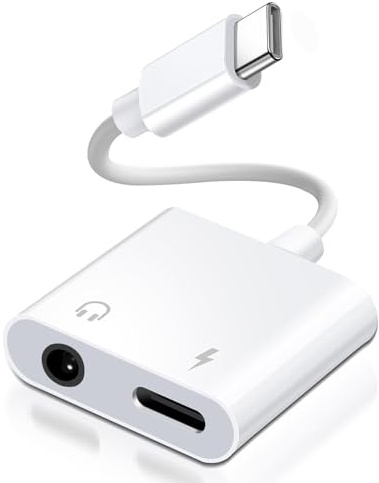 Wvoillty USB-C Klinke Adapter mit PD 60W Schnellladung, 2-in-1 USB-C auf 3,5 mm Kopfhörer Adapter mit DAC Chip, Type-C Audio & Ladeadapter für iPhone 16/15 Pro Max/Plus, Galaxy S25/S24, Pixel 8/7