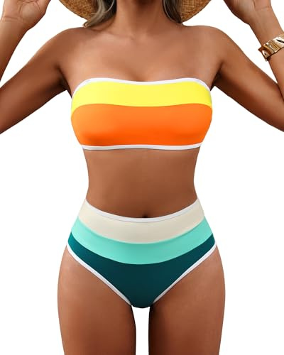 DaiLiWei Womens High Waisted Bikini Sets Tummy Control Swimsuits Strapless
