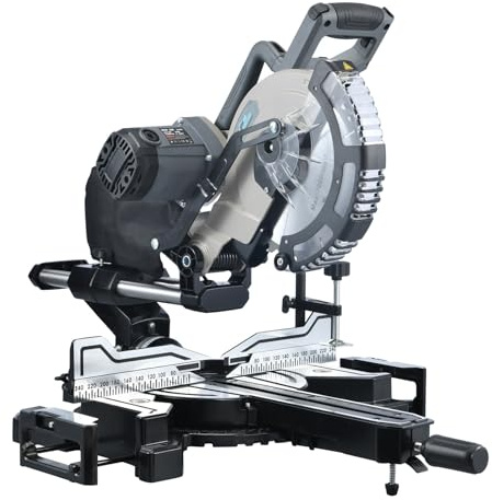 SwitZer 1800W Sliding Mitre Saw 255mm Double Bevel, 40 Tooth TCT 255MM Blade, Shadow Line Cutting Guide, Adjustable Cutting Depth, Wood & Laminate, Professional Dust Bag Included, Grey
