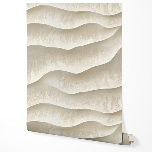 GP TONER Vliestapete Wellenoptik Beige Creme 3D Struktur Moderne Tapete Wohnzimmer Schlafzimmer Flur Küche Minimalistisch Elegant Wanddeko Abwaschbar UV-beständige Tapete 5m x 0,5m