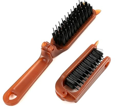 Brosse à cheveux pliable voyage lot de 2, poils de sanglier naturels + nylon, petite brosse pliante 180° pour démêler, brillance et lissage cheveux