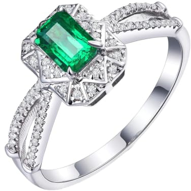 RDSGYZ Platin 950 Eheringe Trauringe Größe 47-65, Verlobung Hochzeit Ringe Damen 4-Steg-Krappenfassung mit 0.5ct Smaragd und Moissanit