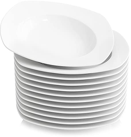 MALACASA, Serie Elisa, 12 TLG. Set 8,5 Porzellan Suppenteller 21,5x21,5x4cm Tiefteller Tiefer Teller Tafelservice für 12 Personen