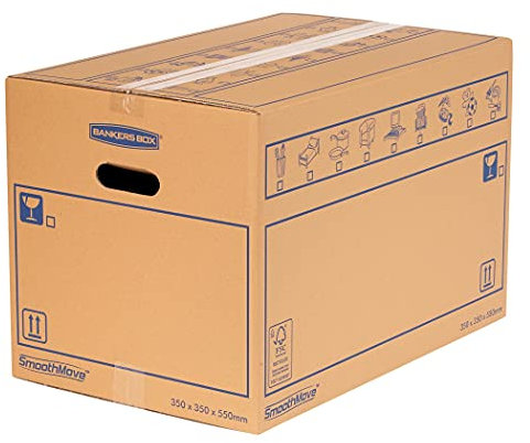 Fellowes SmoothMove Caisses de Déménagement en Carton Double Epaisseur avec Poignées - 67 Litres, très résistants, jusqu'à 4 cartons empilés, 35 x 35 x 55 cm (Lot de 10), 6207301