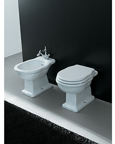 Coppia di Sanitari Vaso + Bidet a Terra serie Hermitage in Ceramica (Bianco. Scarico al Suolo)