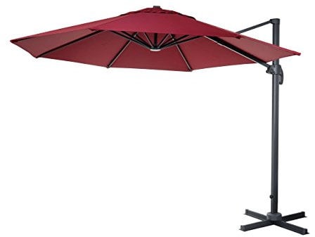 Mendler Gastronomie-Ampelschirm HWC-A96, Sonnenschirm, rund Ø 4m Polyester/Alu 27kg drehbar - bordeaux
