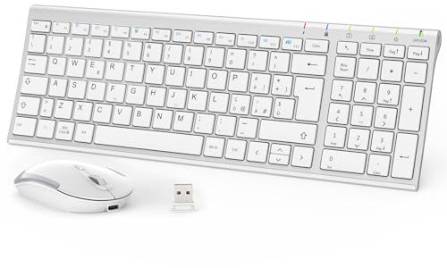 iClever Tastiera e Mouse Wireless portatile 2.4G, Ricaricabile tastiera wireless usb, silenziosa tastiera ergonomica Design Dimensioni Regolari Sottile Connessione Stabile DPI Regolabile