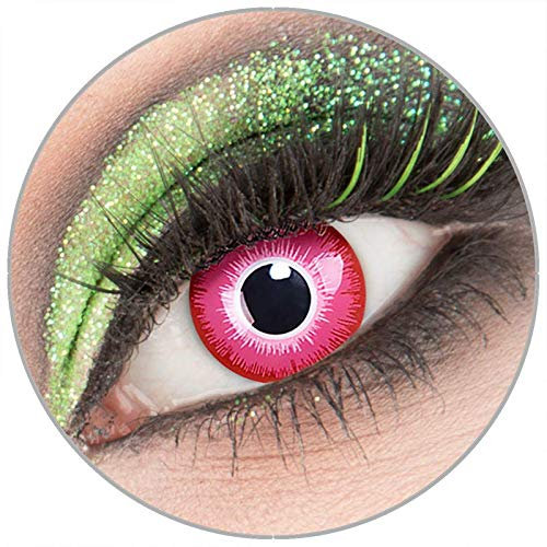 Farbige rosa weiße 'Emine' Kontaktlinsen ohne Stärke 1 Paar Crazy Fun Kontaktlinsen mit Behälter zu Fasching Karneval Halloween - Topqualität von 'Giftauge'