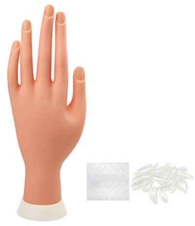 Xmasir Practice Hand For Acrylic Nails Nail Practice Hand Nail Art Practice Tool Set False Hand For Training,2 Sheets Glue Sticker And 20 Pieces Full Cover False Nail(without Holder Stand)