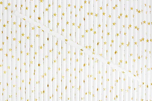 Emartbuy Pack of 200 pcs Paper Straws Disposable Paper Drinking Straws - Gold Stars