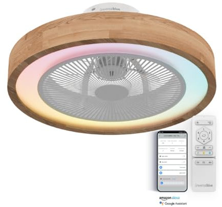 UNIVERSALBLUE Ventilador de Techo con Luz LED Multicolor y WIFI | Ventilador sin Aspas con Luz Regulable | Acabado en Madera | Alexa & Google Assistant