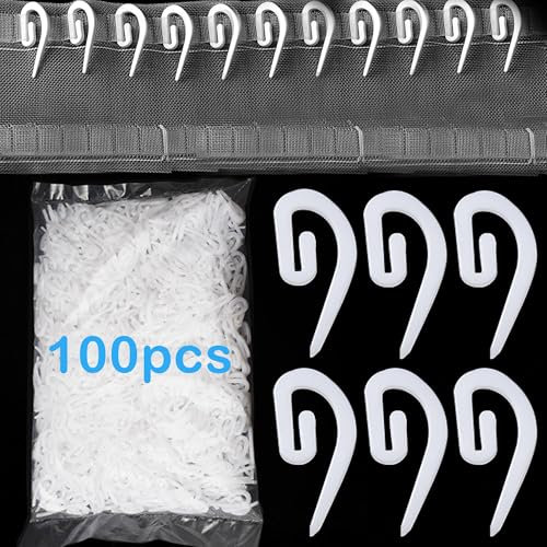 100 Pcs Weiß Kunststoff Gardinenrollen Vorhang Haken für Fenstervorhang, Türvorhang und Duschvorhang, Weiße Vorhanghaken aus Kunststoff Vorhang Fenster Vorhänge 2,8 x 1,2 cm