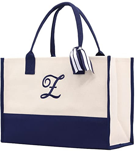VANESSA ROSELLA Premium-Qualität Personalisierte Geschenk Monogramm Initiale 100% Baumwolle Chic Tote Bag mit individueller Option - Navy, Z, Large