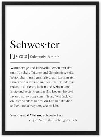 SCHWESTER DEFINITION | ABOUKI Kunstdruck | Schwester Geschenk Schwester Bild Schwester Poster Beste Schwester Geschenke für Schwester Weihnachten Personalisierte Geschenke Schwester | Personalisiert