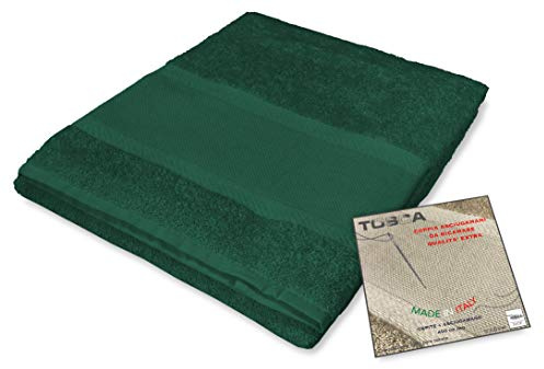 Tex family Set Asciugamani Bagno Tosca © in Spugna di Cotone 100% da Ricamare Punto Croce 1+1 Viso e Ospite - Verde Scuro