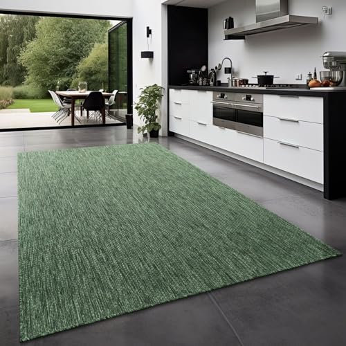 TT Home Teppich Für Outdoor Küchenteppich Balkon Terrasse Unifarbenes Design Modern, Farbe:Grün, Größe:150 cm Quadrat