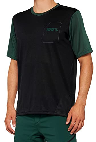 100% MTB WEAR Unisex Ridecamp Short Sleeve Jersey Schwarz/Waldgrün-M T-Shirt, grau, L-XL