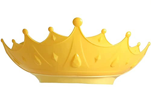 LATRAT Bade SchüTzen Weiche Kappe Hut, Krone Form Einstellbare Kinder Duschhaube Badekappe Baby Shampoo Cap mit Augenschutz Ohrenschutz, Gelb