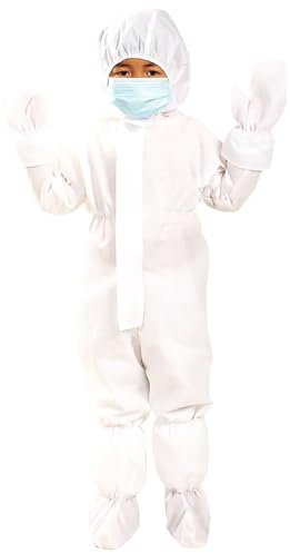 VALICLUD Einweg-Overall für Kinder, mit elastischen Handgelenken, Knöcheln und Kapuze, Nicht porös, Staublüftung, Weiß, mit Handschuh und Schuhabdeckung