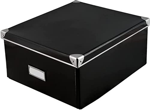 Idena 10520-3x Aufbewahrungsbox aus festem Karton, Deckel mit verstärkten Kanten aus Metall, Allzweck-Box in Schwarz inklusive Beschriftungsfeld, für Ordnung im Haushalt, Büro und Arbeitszimmer