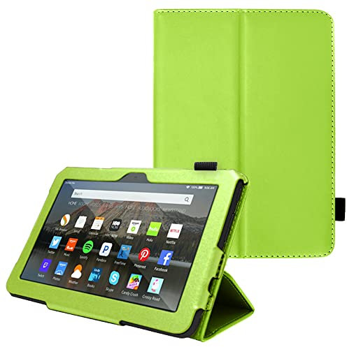 TECHGEAR Coque Compatible avec Nouvelle Amazon Fire 7 Pouces (12ème Gén / 2022) Etui de Protection en Cuir PU avec Prise Main [Vert] Fonction Mise en Veille pour Tablette Amazon Fire 7 2022
